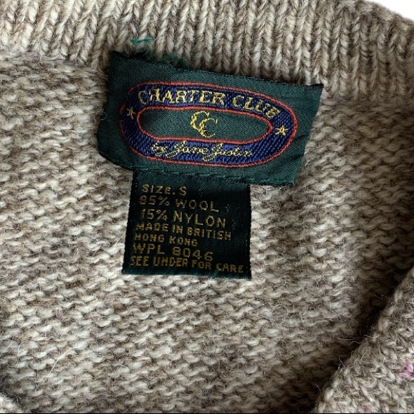 Vtg Charter Club Cottagecore Patched Duck Dog Cat Tree Chair Flower Wool Sweater - Picture 7 of 7